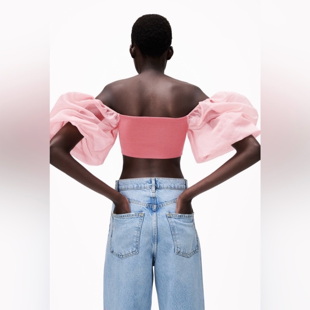 Zara - Pink Puff Sleeve Crop Top